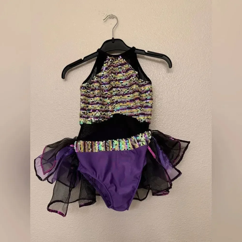 Glamour solo dance costume purple tutu sequin LC-large child
